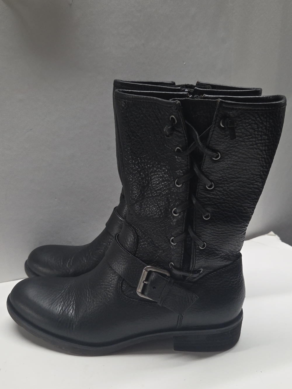 Sofft Black Lace-Up Mid-Calf Leather Boots Size 9